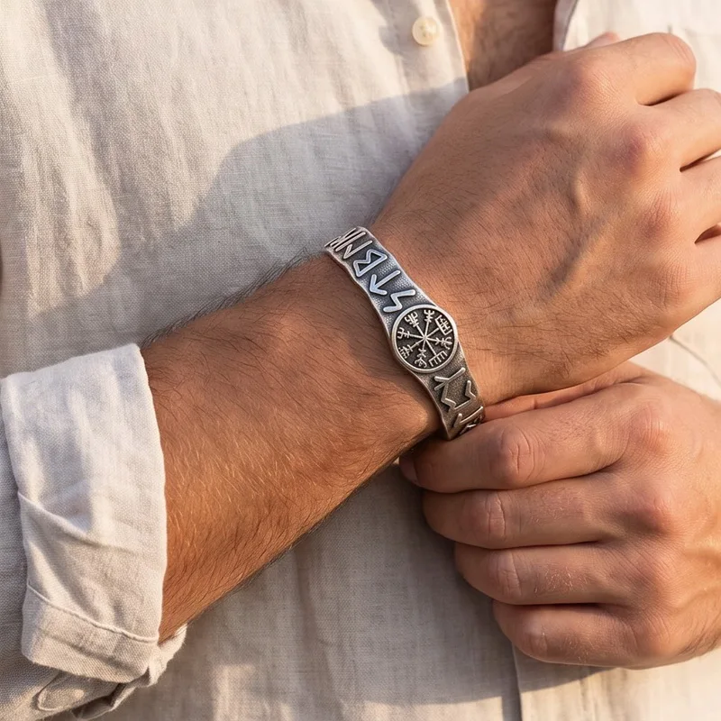 Kalen Vintage Stainless Steel Men's Bangle Viking Totem Charms Jewelry Accessories Adjustable Opening Cuff Bangle Perfect Gift