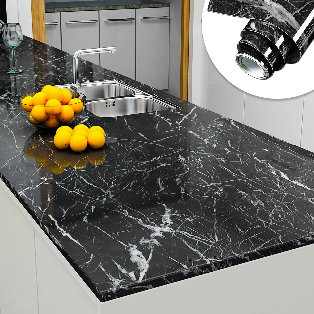 60cm Width Marble Contact Paper Self Adhesive Waterproof Wallpaper for Bathroom Countertops Oil Proof Kitchen Cabinets Stickers