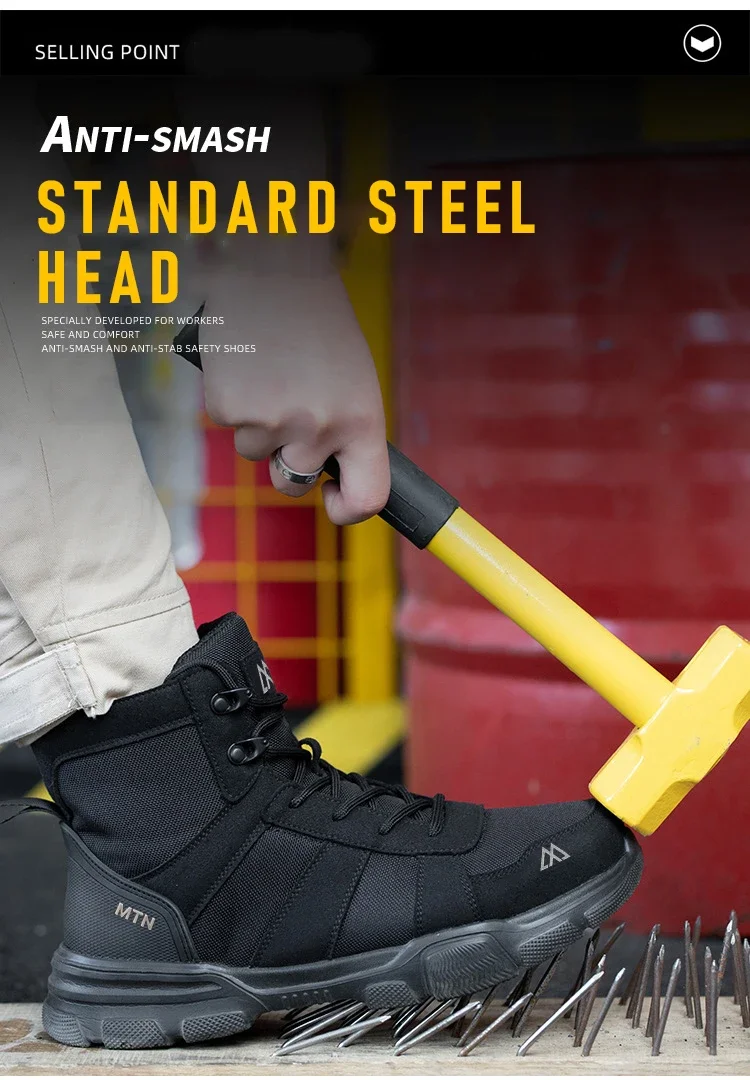 Stahlkappen-Arbeitsschuhe Unzerstörbare Sicherheitsschuhe für Männer Stoßfeste, durchtrittsichere Bergbaustiefel Modische Herren-High-Top-Stiefel Sneakers – Detail 10