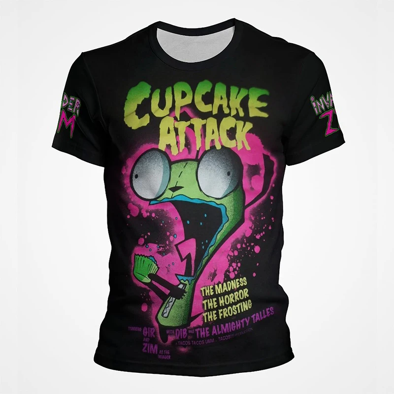 Camiseta anime masculina, legal impressão 3D, Tops engraçados de membrana do dib, desenhos animados, Invasor Zim, manga curta, camiseta, verão