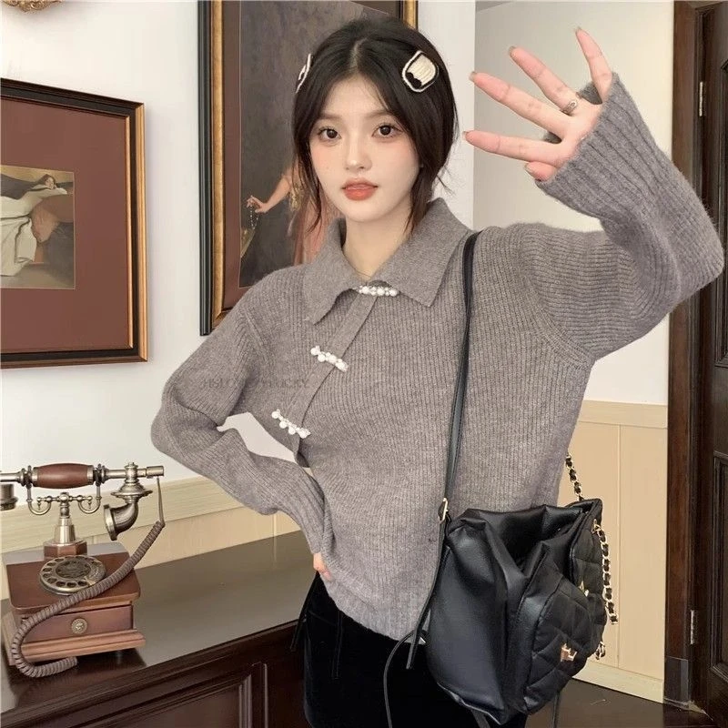 New Chinese Style Base Design Niche Sweater For Outerwear Autumn And Winte Slimming Pullover Knitted Daily Sweater Top