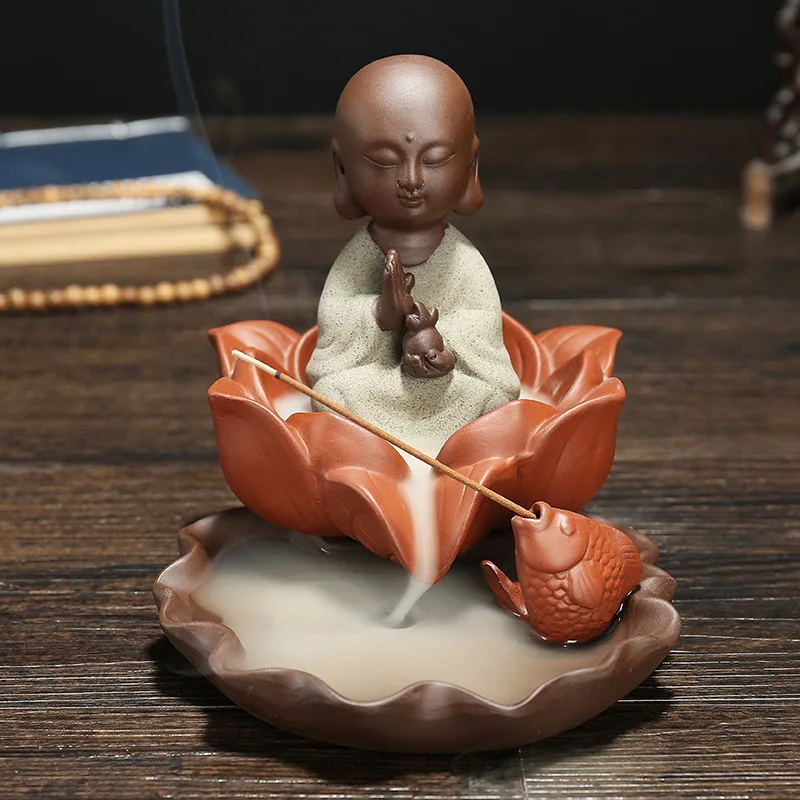 Imagem -03 - Handmade Lotus Backflow Incenso Queimador Buddha Stick Holder Zen Cerâmica Fonte Decorativa Western Pucker ME Berry