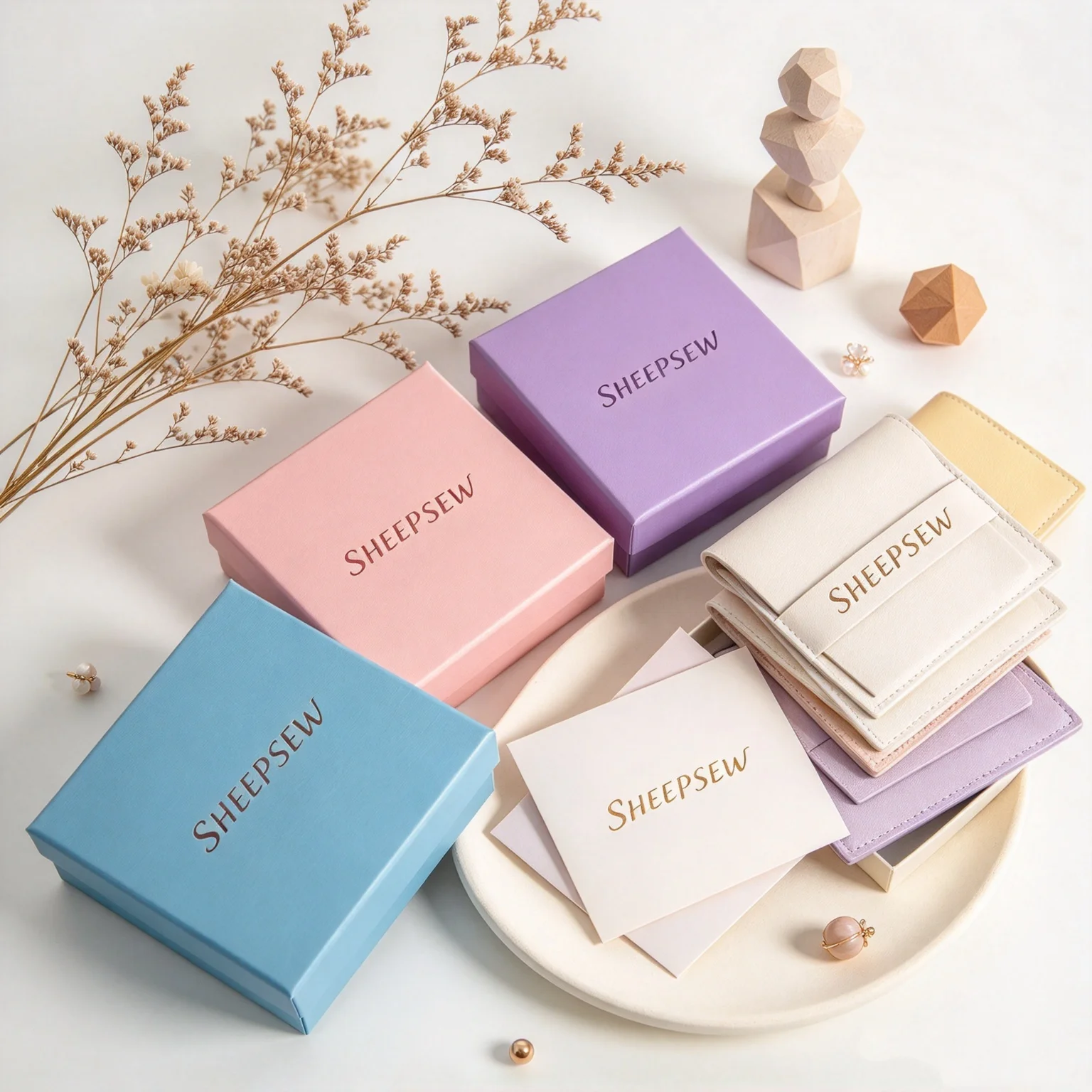 SHEEPSEW Wholesale Custom Logo Jewelry Packaging Set 9x9x3cm Paper Drawer Box 8x8cm Microfiber Strip Suede Velvet Pouches Rings