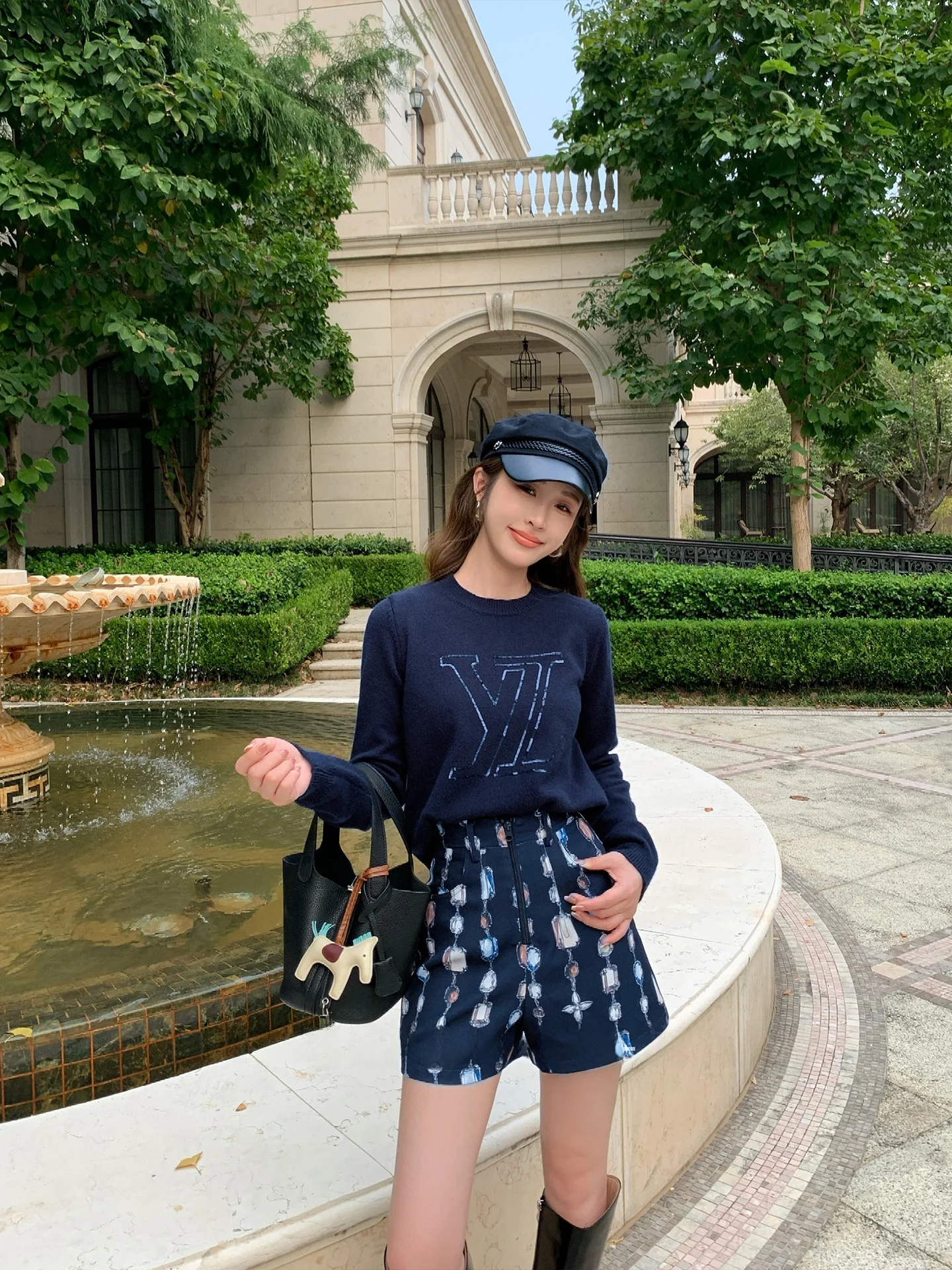 

Женский вязаный свитер-пуловер темно-синего цвета, скромный, маленького размера, с круглым вырезом, универсальный, с длинными рукавами, новинка весны