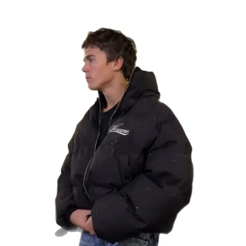 Harajuku الشتاء الرجال سترة مبطنة سميكة معطف دافئ النمط الأمريكي الرجعية زمم ملابس خارجية ملابس الشارع الشهير موضة الاتجاه الجديد