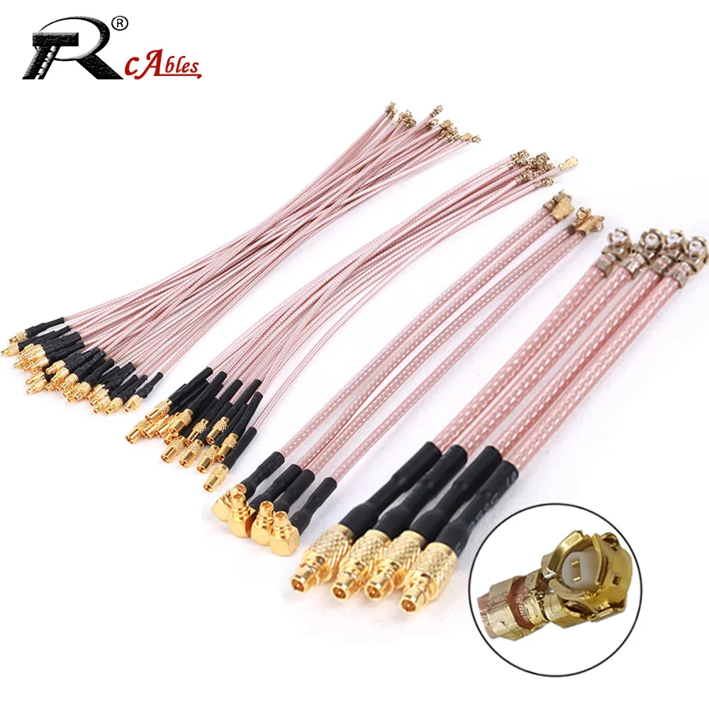 2PCS MMCX Male Right Angle MCX Female to U.FL MHF1 Female Connector RF Coaxial RG178 Pigtail Jumper Antenna Extension Cable