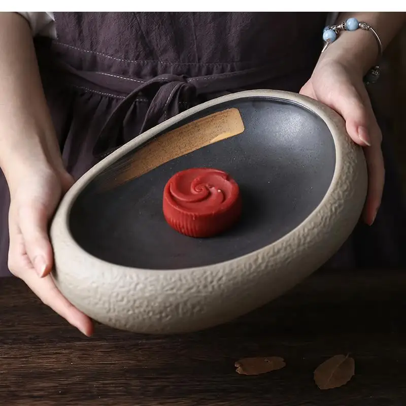 Japanese Retro Ceramic Bowl Special-shaped Tableware Ingot Sushi Plate Special Restaurant Oval Kitchen Supplies