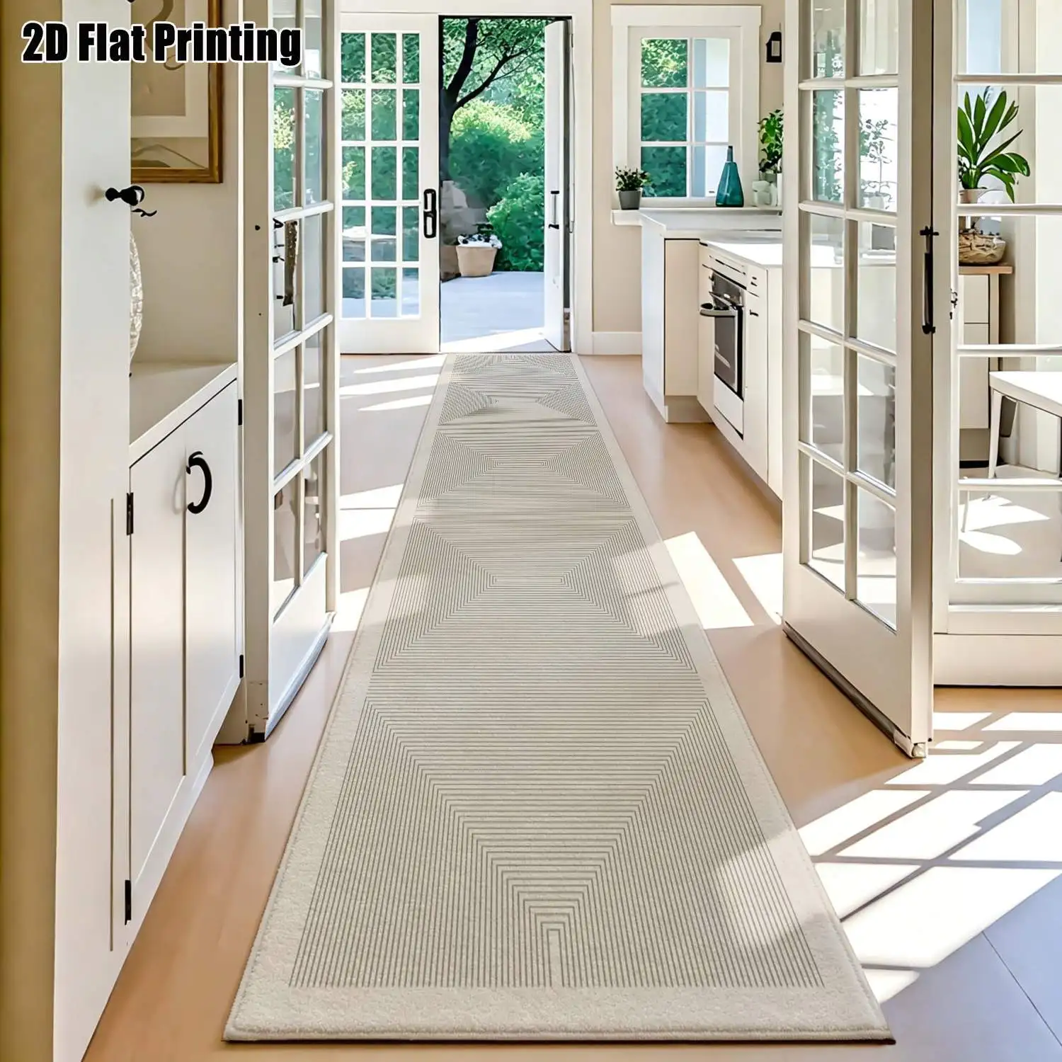 1Pc 2D Printed Light Gray Geometric Stripe Long Strip Rug Nordic, Instagram, Modern Minimalist Style, Home Decor, Multi-Size, Machine Washable, Ideal for Corridor, Entrance, Living Room, Bedroom.