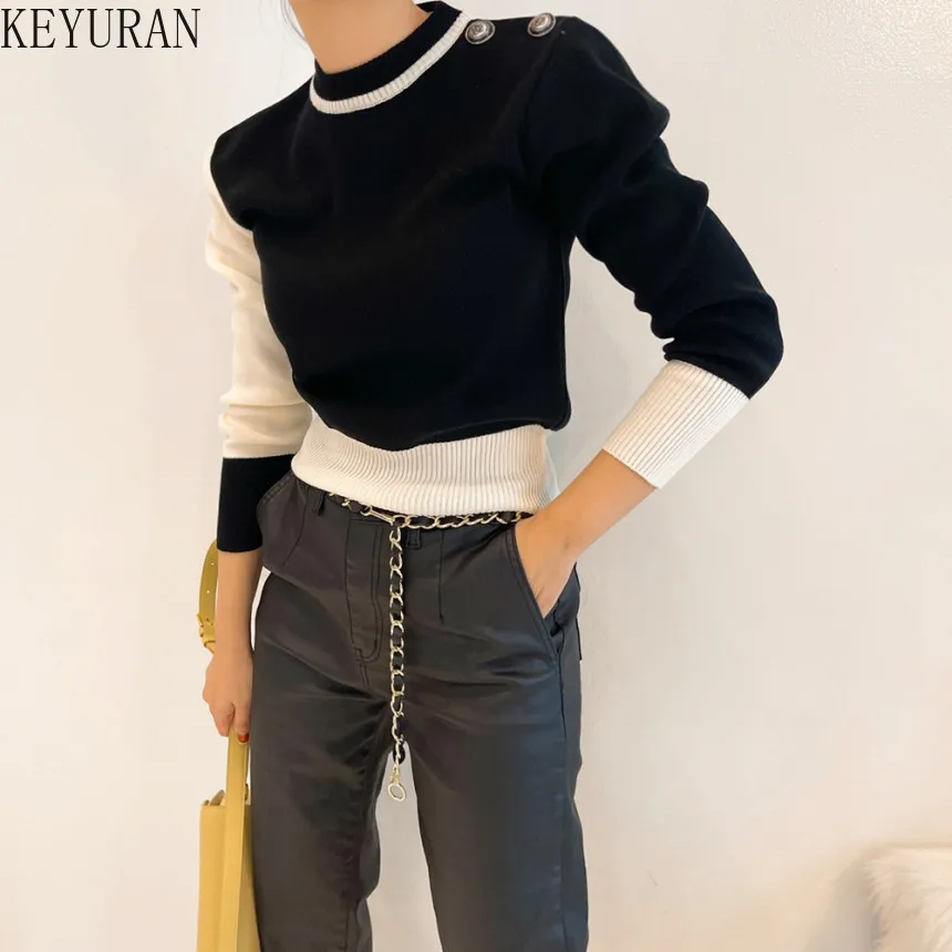 Autumn Winter Woman\'s Sweaters Fashion Color-blocked Patchwork O-Neck Casual Long Sleeve Female Pullover Knitted Tops Clothing