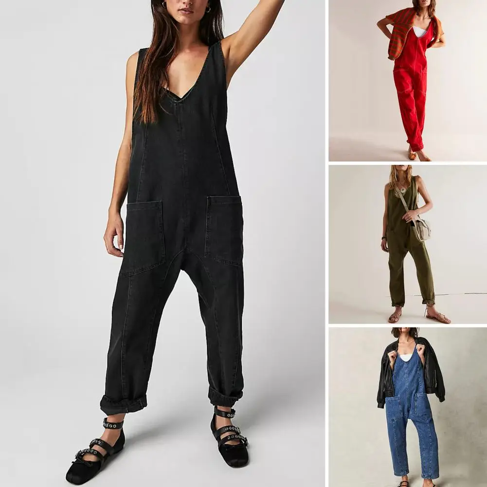 

Women Casual Jumpsuit Stylish Women's Denim Bib Overalls with Adjustable Straps Pockets Casual Streetwear Jumpsuit for A Relaxed