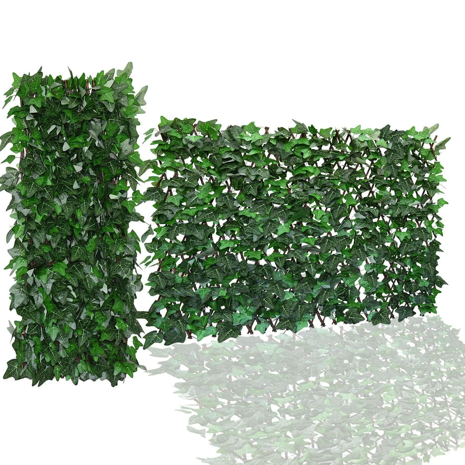 Expandable Artificial Ivy Privacy Screen Retractable Garden Fence Fake Plant Wall Adjustable Trellis with Strong Steel Rivets UV Sun Protection Shield for Outdoor Balcony Patio Backyard Decor