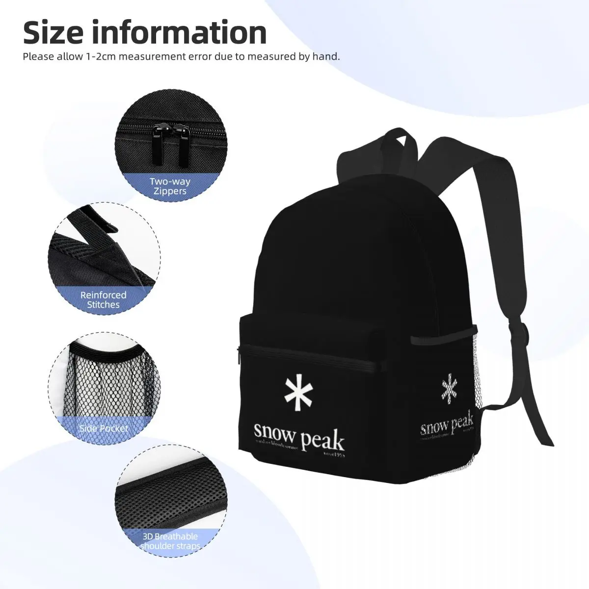 Mochila Snow Peaks, mochila escolar para estudiantes para hombres y mujeres, bolsas de lona para ordenador portátil de 16 pulgadas