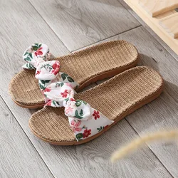 Summer Women Slippers Home Female Bowknot Flax Slippers Linen Flip Flops Bohemia Beach Sandals Slipper Chaussure Femme