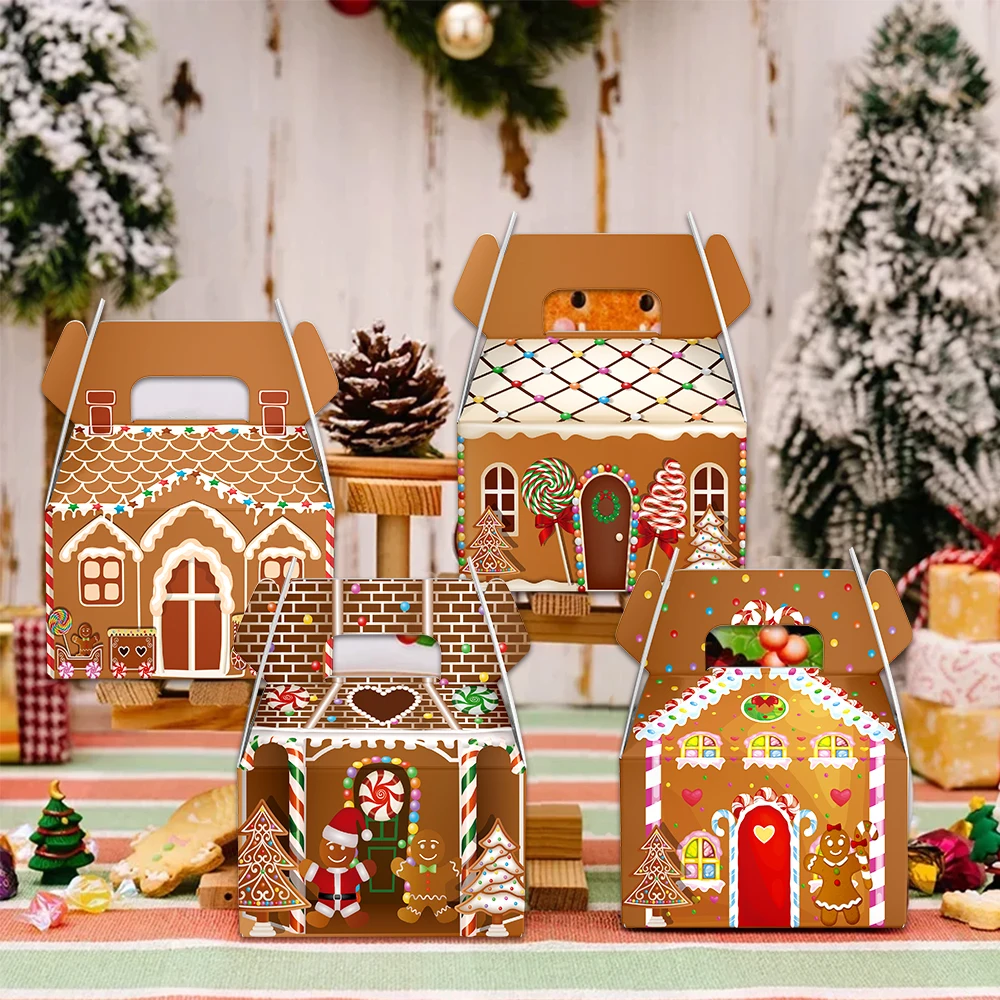 6pcs Christmas Gingerbread House Candy Box Christmas Decoration 2024 Christmas Gift Packaging Box Candy Cookies Chocolate Box