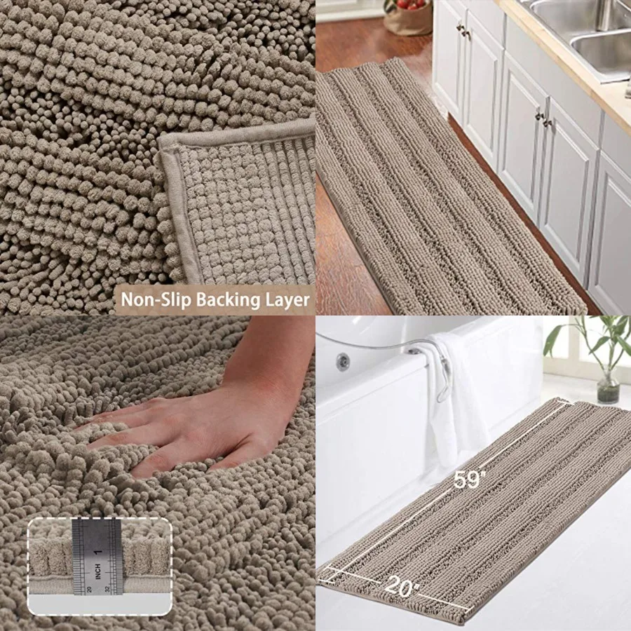 

Non-Slip Bath Runners for Bathroom Luxurious Chenille Area Rug for Kitchen Machine Washable Bath Mats for Door Mats/Tub, Size 5