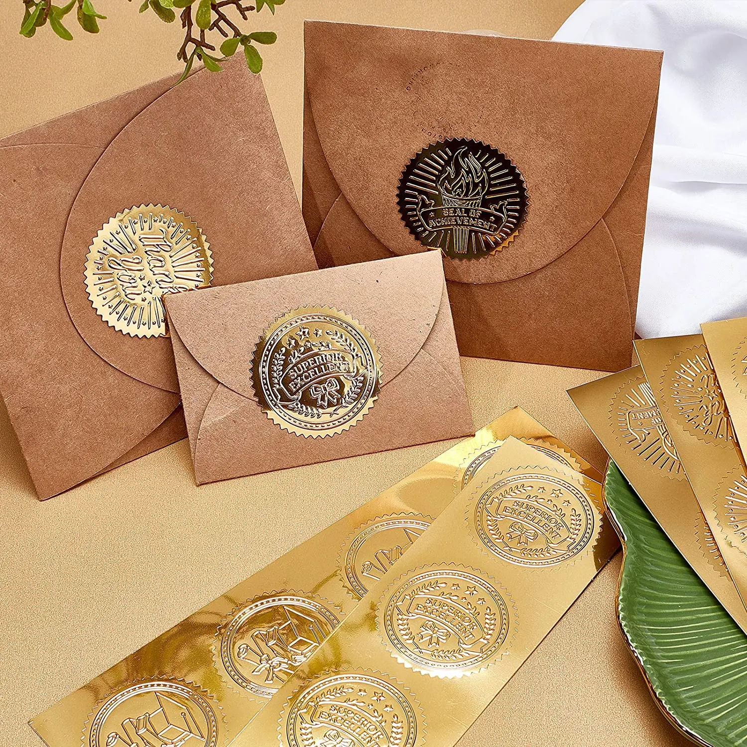 25 Sheets 100pcs Self Adhesive Embossed Seals Gold Stickers Medal Decoration Labels for Envelopes Diplomas Certificates Awards