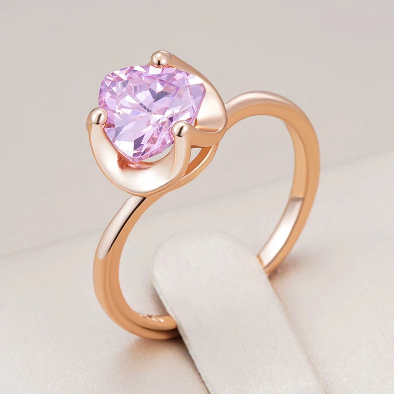 Wbmqda Geometric Pink Stone Ring For Women 585 Rose Gold Color Wedding Party Shiny Jewelry Accessories