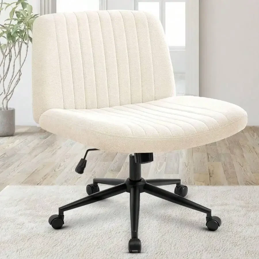 

Criss Cross Chair Wheels Wide Cross Legged Office Desk Vanity Chair Comfy Fabric Armless Adjustable Swivel For Home Computer