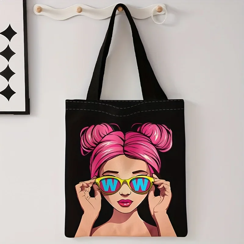 

Stylish Pink Hair Girl Print Large Capacity Tote Bag Shoulder Bag with Vibrant Cartoon Design Perfect for Travel Daily Commute