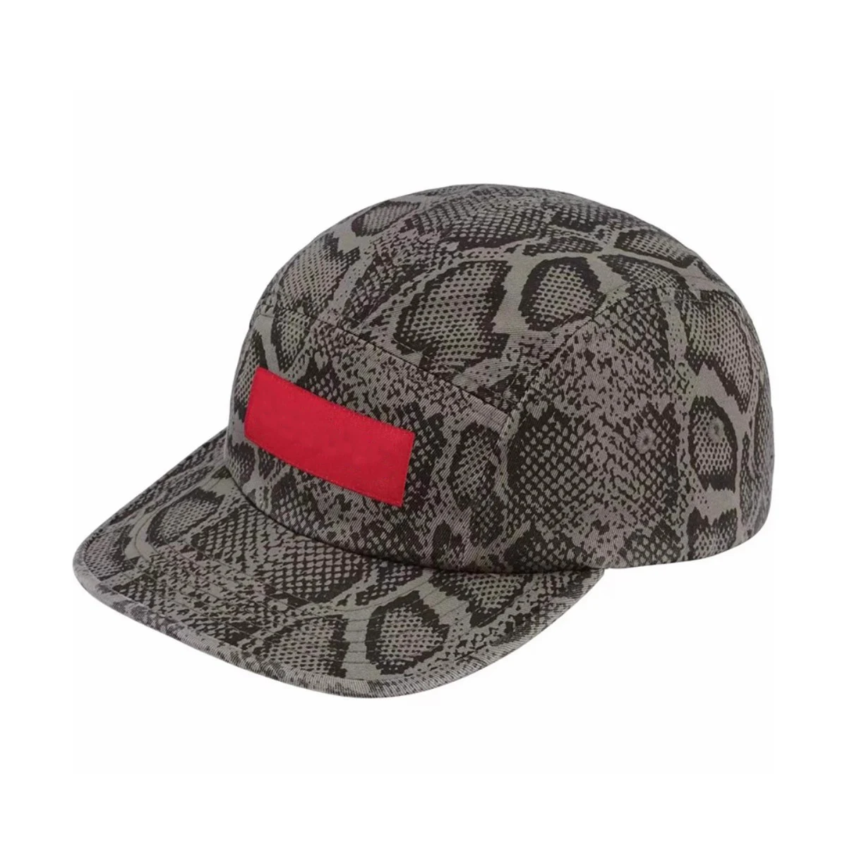 Washed Denim Ballcap with Snake Skin Pattern Embroidery Flat Brim Hat Hip Hop Style Unisex Cotton Cap for All Seasons