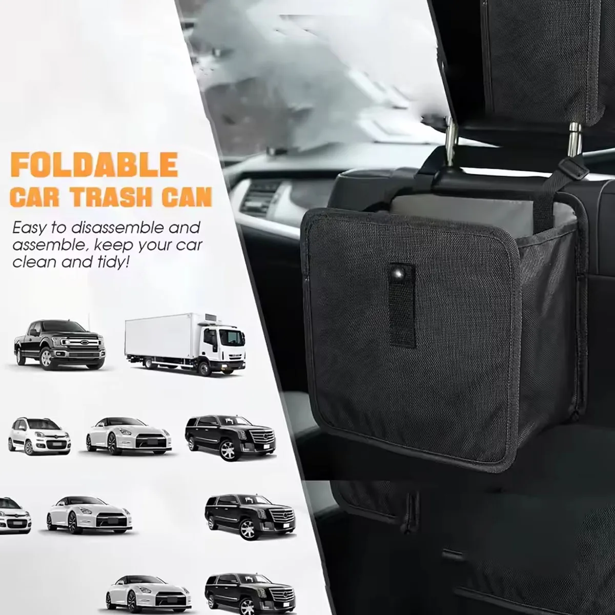 Car Seatback Trash Can Storage Net, Pocket Rear Seat Hanging Storage Box, Waterproof Trash Can Storage Bag view 2
