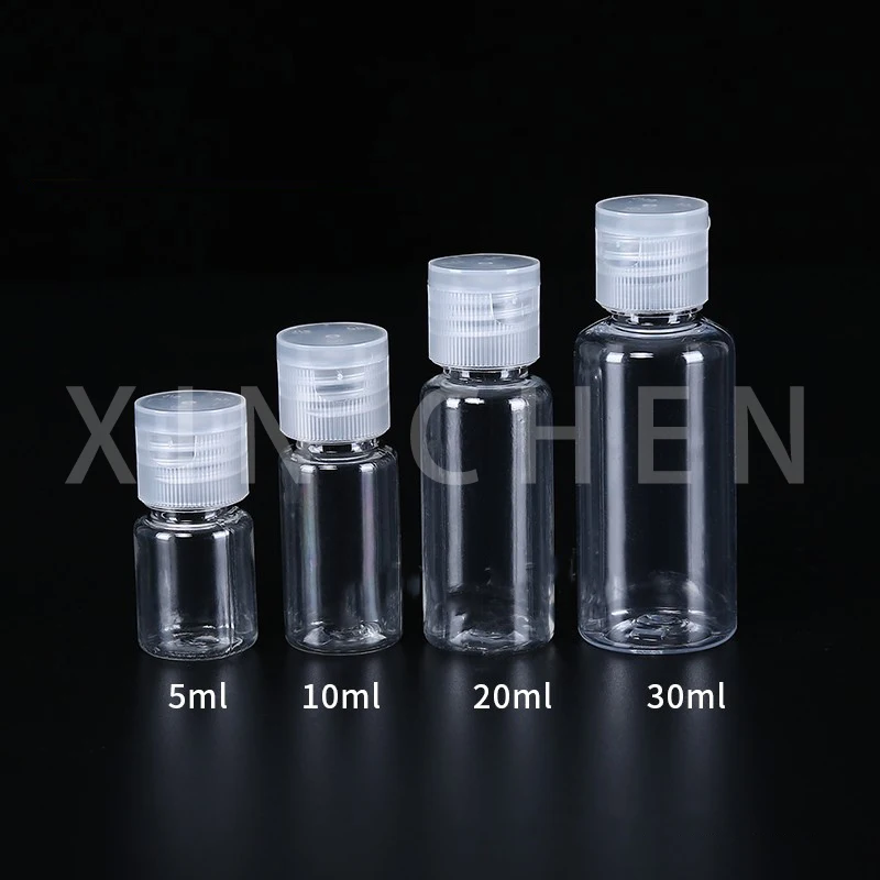 5pcs Plastic PET Flip Lid Lotion Bottles Clear Cosmetic Sample Container empty Travel Liquid Fill Vials 5ml 10ml 20ml 100ml