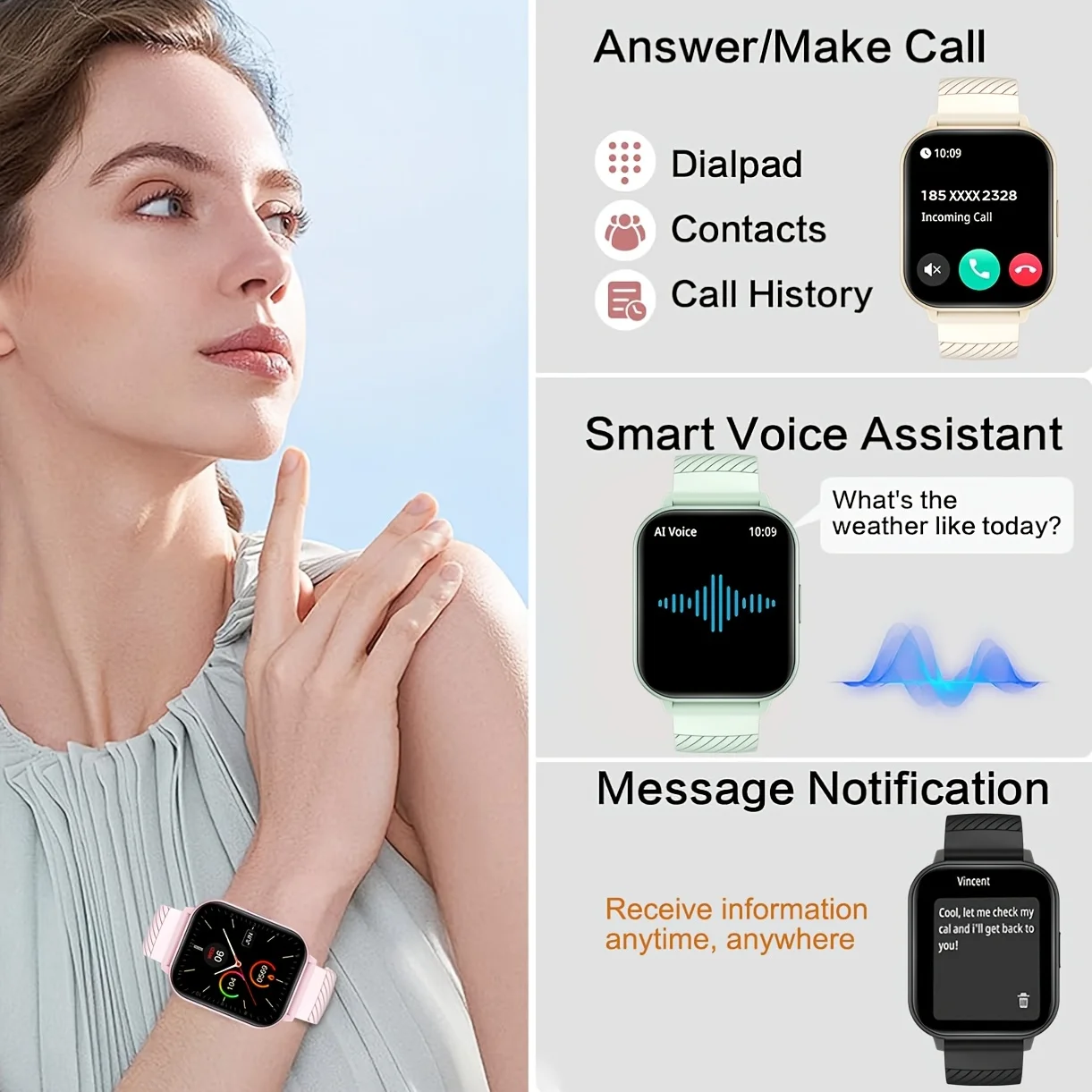 Смарт-часы с сенсорным экраном DROPSHIPPING, беспроводные звонки, режим упражнений, мониторинг артериального давления и сна, фитнес-трекер