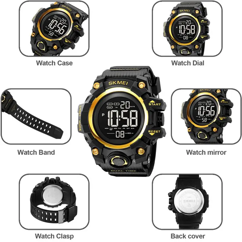 SKMEI Top brand Stopwatch Chronograph Date Alarm Clock Sunday Night Light Swimming Watch 24-hour System Countdown 2140