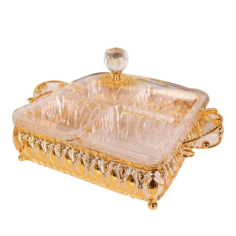 Metal with lid acrylic fruit plate square grid simple dried fruit platter candy box