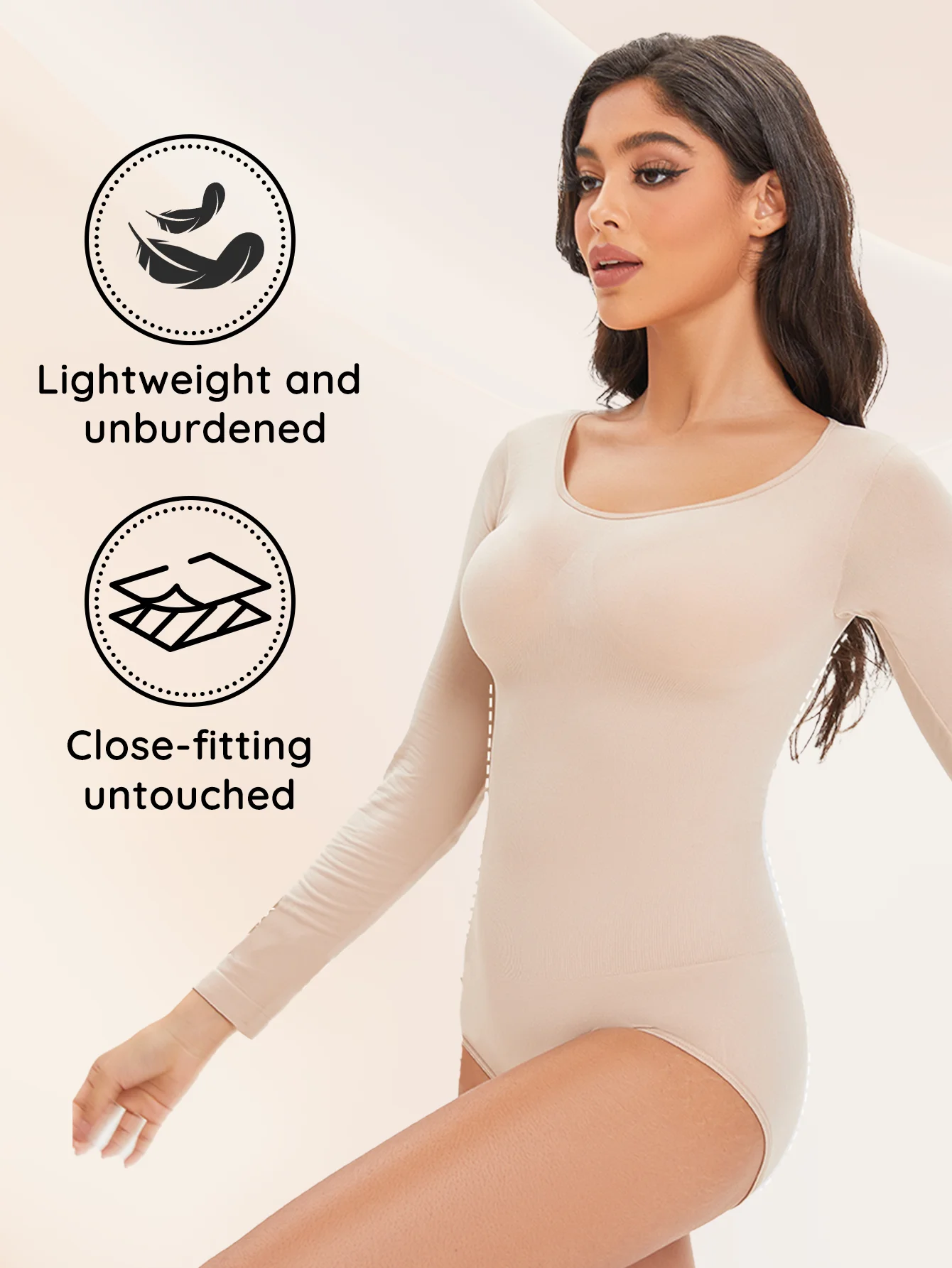 1 ks dámské spandexové elastické body stahovací prádlo s dlouhým rukávem, tvarující tělo, bříško, ovládání bříška, otevřený rozkrok, kulatý výstřih, bezešvé tvarující prádlo, nové - náhled 3