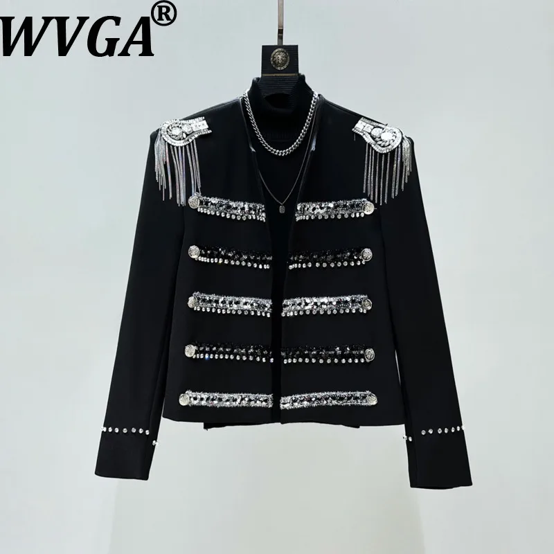 

WVGA весна осень новые мужские Y2K модная куртка с тяжелой цепочкой и кисточками нишевая повседневная куртка в корейском стиле с подкладкой на плечо и круглым вырезом Ins W15412