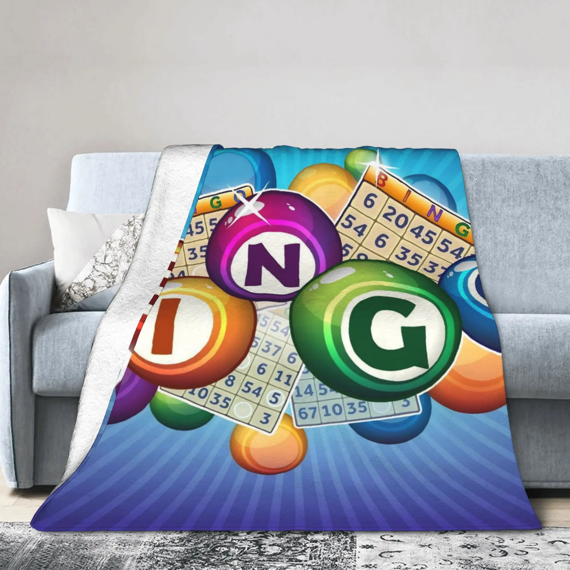 Bingo Balls Paper Game Blankets  Plush Bedding Throw Blankets Couch Lightweight Airplane Travel Multi-function