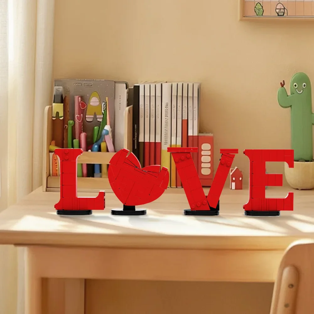 MOC ガール告白愛レタリングバレンタインデービルディングブロック恋人モデルレンガ diy 組み立ておもちゃ記念ギフト