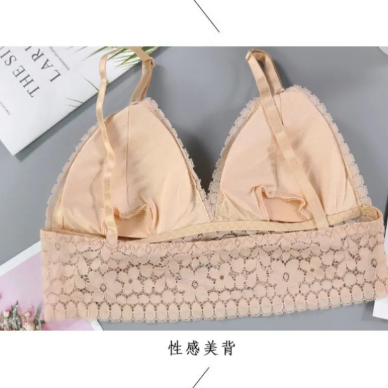 Underwear Women LaceTop Bra Seamless WirelessPush UpPadded U Type Invisible Backless Lingerie A B C Cup Sexy Floral Bralette