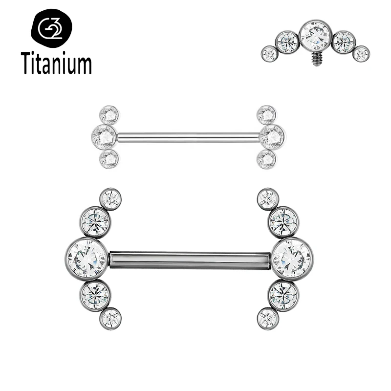 ASTM F136 G23 Titanium Nipple Piercing Jewelry CZ Bezel Tongue Ring Nipple Bars Piercing for Breasts Sexy Piercing for Women 14G