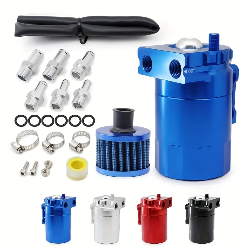 

300ml Aluminum Universal Fuel Tank Compact Oil Catch Can Kit Baffled trap reservoir With Air Filter Black Red Blue Silver Alloy