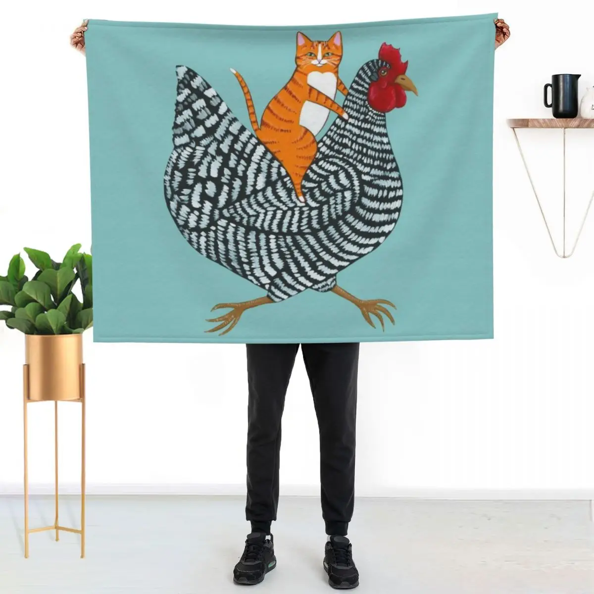 Ginger Cat Chicken Ride Throw Blanket Thin Soft Blanket for Summer Night Sleeping