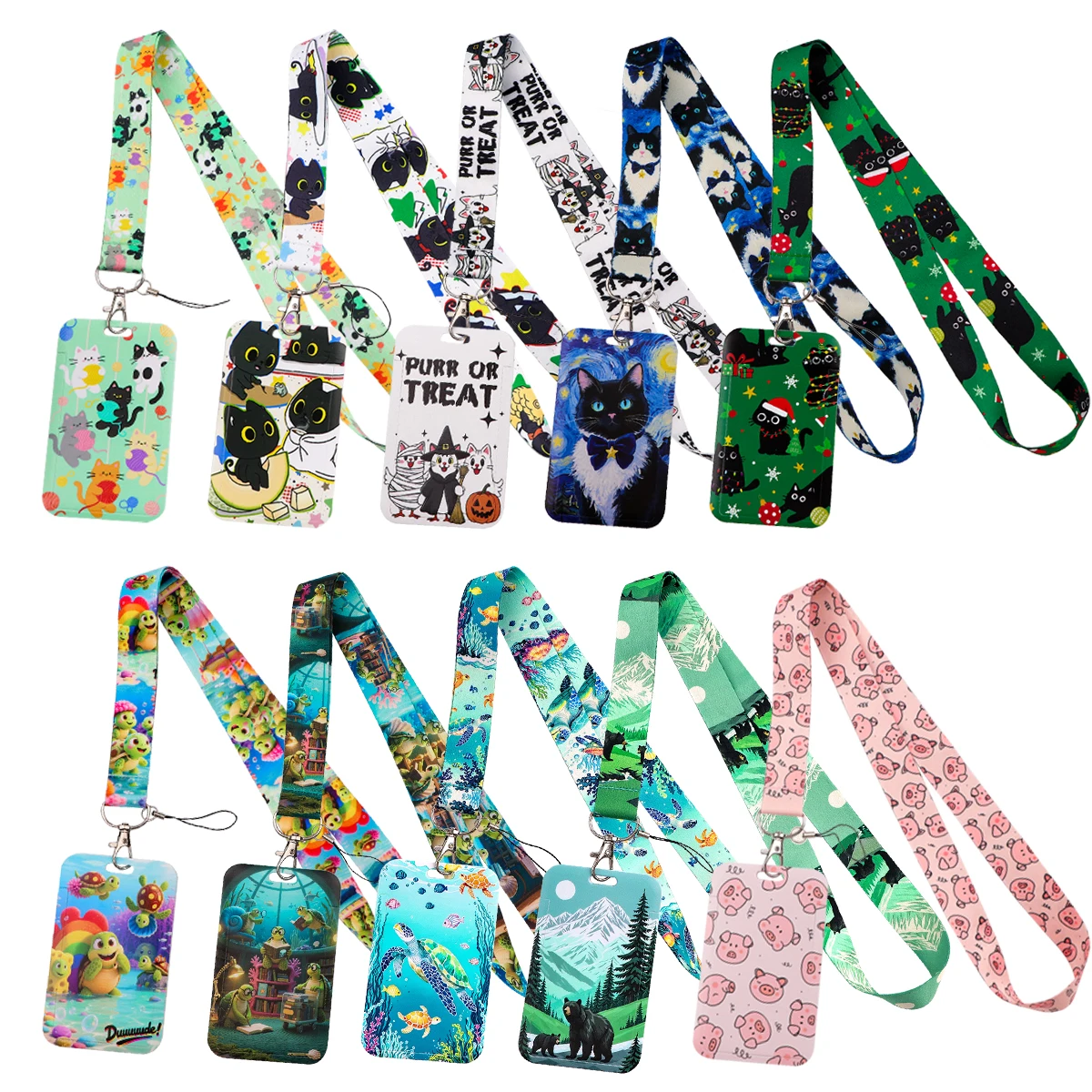 Cute Black Cat Credential Holder Pink Pig Lanyards for Key Neck Strap For Card Badge Gym Keyring Accessories Gifts for Friends