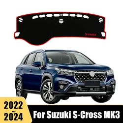 Capa do painel do carro para Suzuki S-Cross MK3, sombra solar, evitar a luz, tapete antiderrapante, painel de instrumentos, acessórios para tapetes, 2022, 2023, 2024