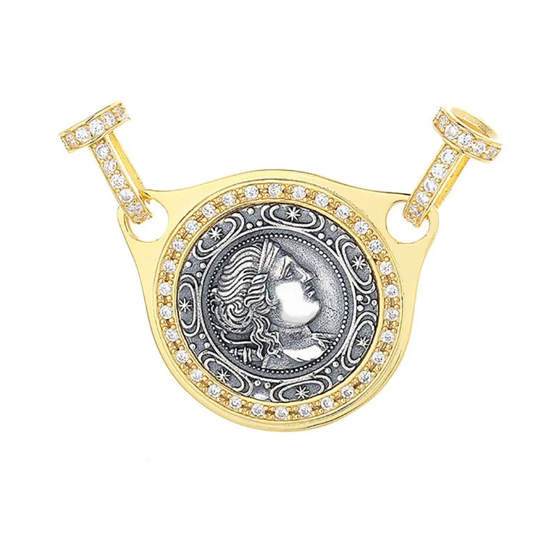 

YLNS-1 ZFSILVER 925 Silver Trend Greek Moon Goddess Retro Gold Ancient Coin Necklace Pendant Without Chain Women Wedding Jewelry