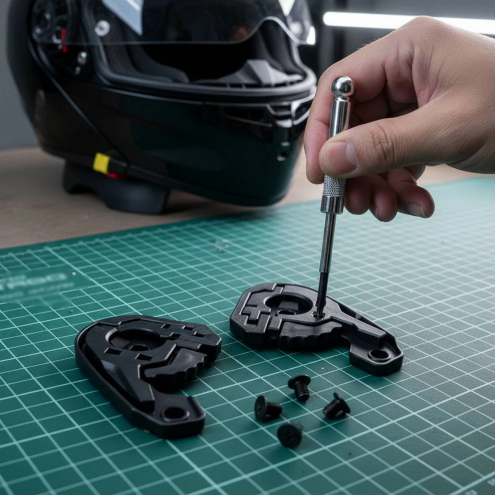 Helmet Mechanism Base Molded Plastic Helmet Base Pair Curved Black