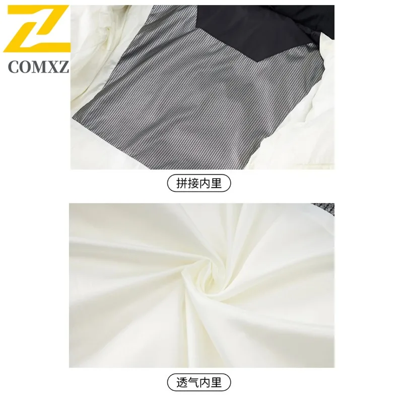 COMXZ رجل سترة منفوخة الربط مقنعين التخييم في الهواء الطلق سميكة الدافئة أسفل حشو أسفل المشي لمسافات طويلة السفر معطف الشتاء خفيف الوزن