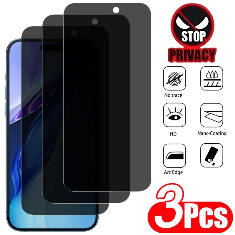 3er-Pack Anti-Spionage Displayschutzfolie für iPhone 11 12 13 14 15 16 17 Pro Max 14 15 16 Plus 16e 17 Air 17e – Gehärtetes Glas Sichtschutzfolie