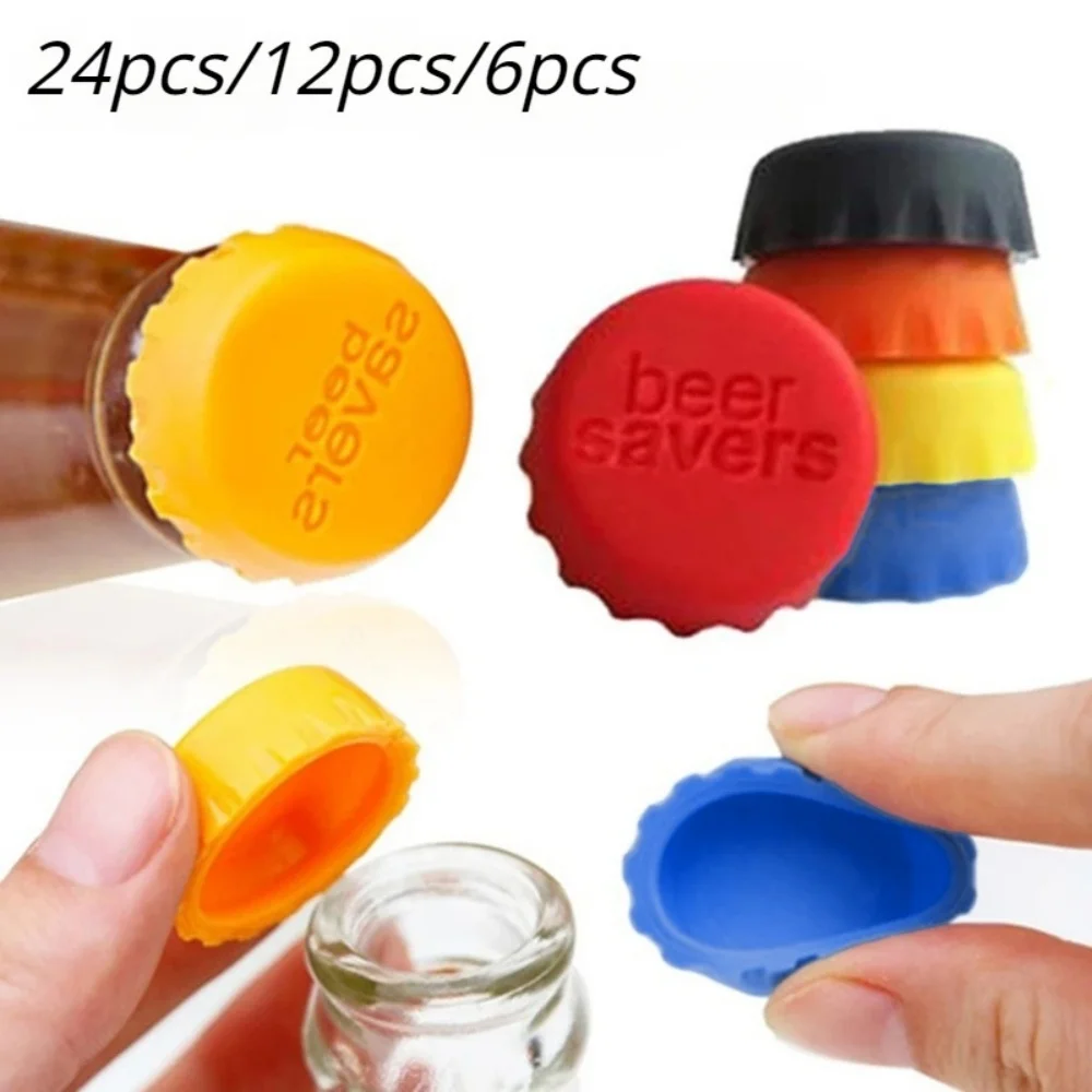 6/12/24pcs Silicone Bottle Cap Sealed Beer Cap Vinegar Soy Sauce Bottle Reusable Wine Protective Stopper Household Bottle Covers