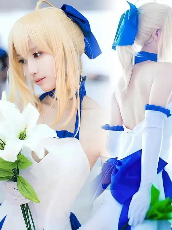 

Saber Cosplay Dr Blue Larkspur White Sailor Strapl Gown Anime Fate Costume Women's Faion Outfit Student orm