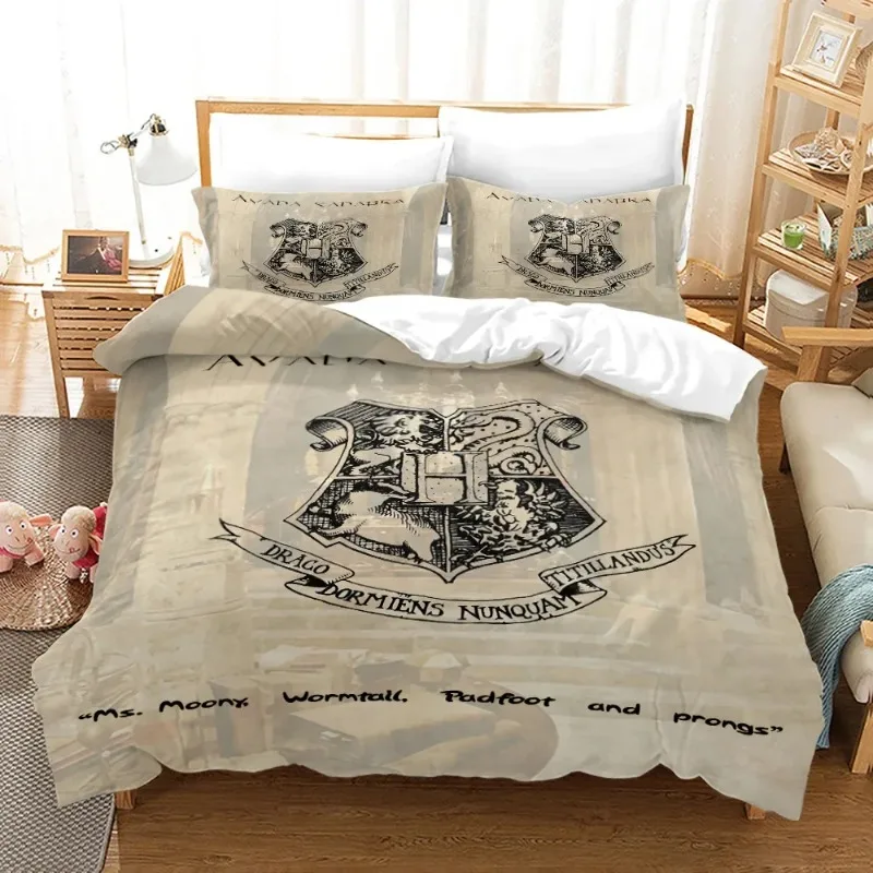 

Harrys beyond Pottered College Movie Bedding Set Polyester Cover Set Colorful Splicing Grid Print Home Textile for Gift
