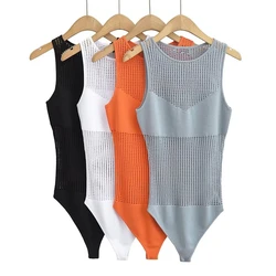 Withered High Street Hollow Sexy Knit Triangle Jumpsuit Fashion Blogger Slim Bodysuits Women Tank Tops