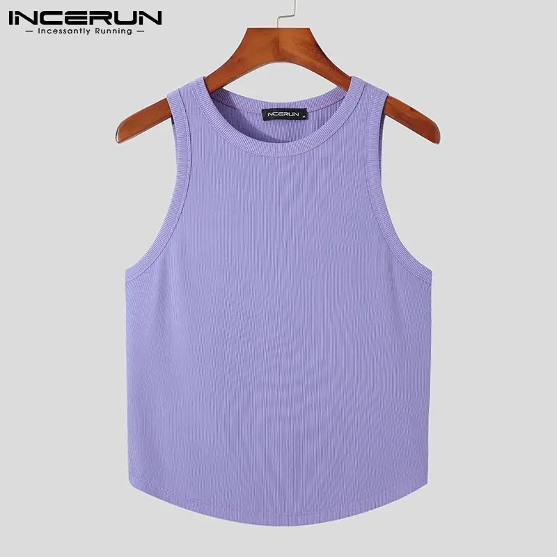 INCERUN Solid Color Men Tank Tops Round Neck Sleeveless Streetwear 2024 Summer Casual Vests Fitness Fashion Men Clothing S-5XL