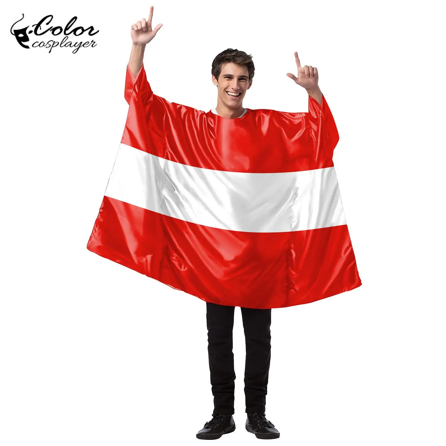 Color Cosplayer Men Football Match Fans Outfit National Flag Cosplay Costume Cloak Game Cheer Team Uniform Holiday Dress Up