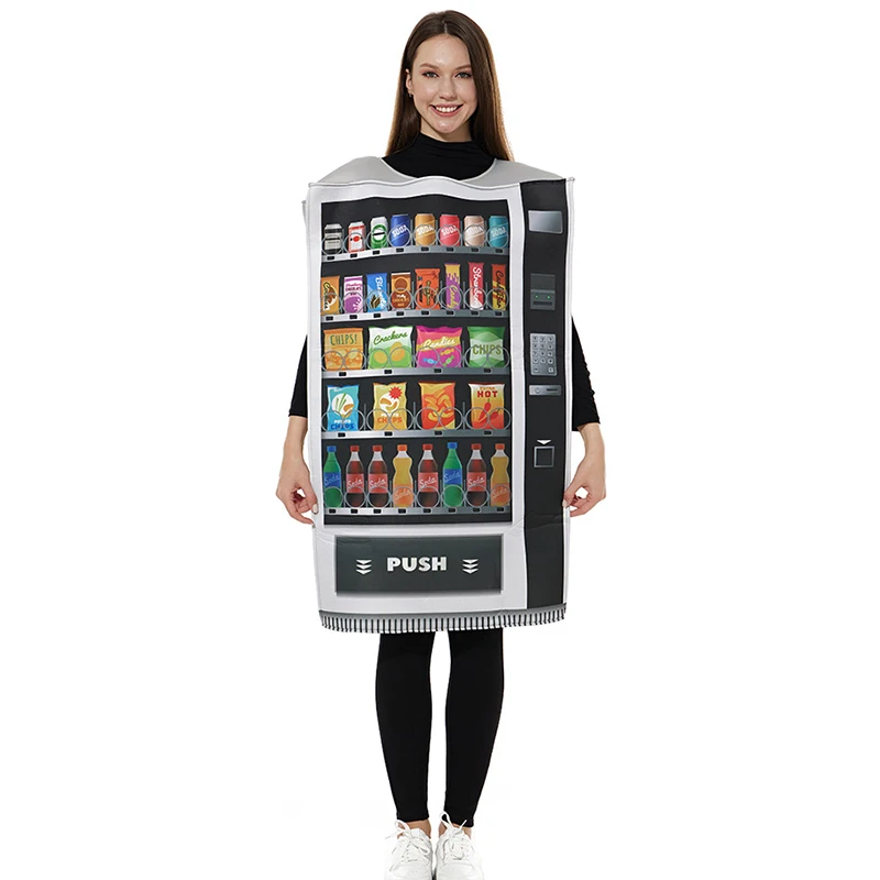 

2025 New Arrival Unisex Women Funny Snack Filled Food Outfits Dress Up Men Adult Vending Machine Halloween Costume
